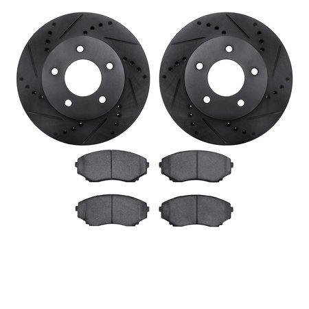 DYNAMIC FRICTION CO 8302-80035, Rotors-Drilled and Slotted-Black with 3000 Series Ceramic Brake Pads, Zinc Coated 8302-80035